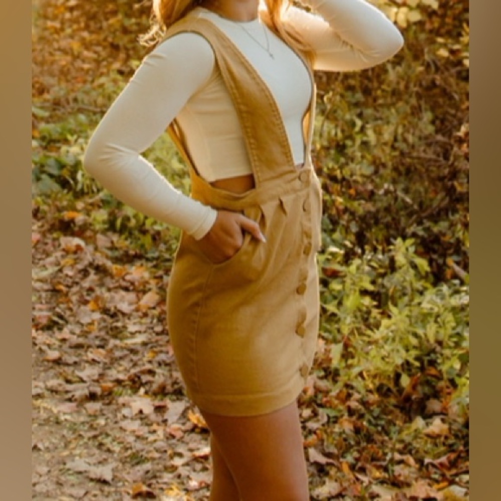 Mod Ref Camel jumper Denim Overalls Skirt Women Medium